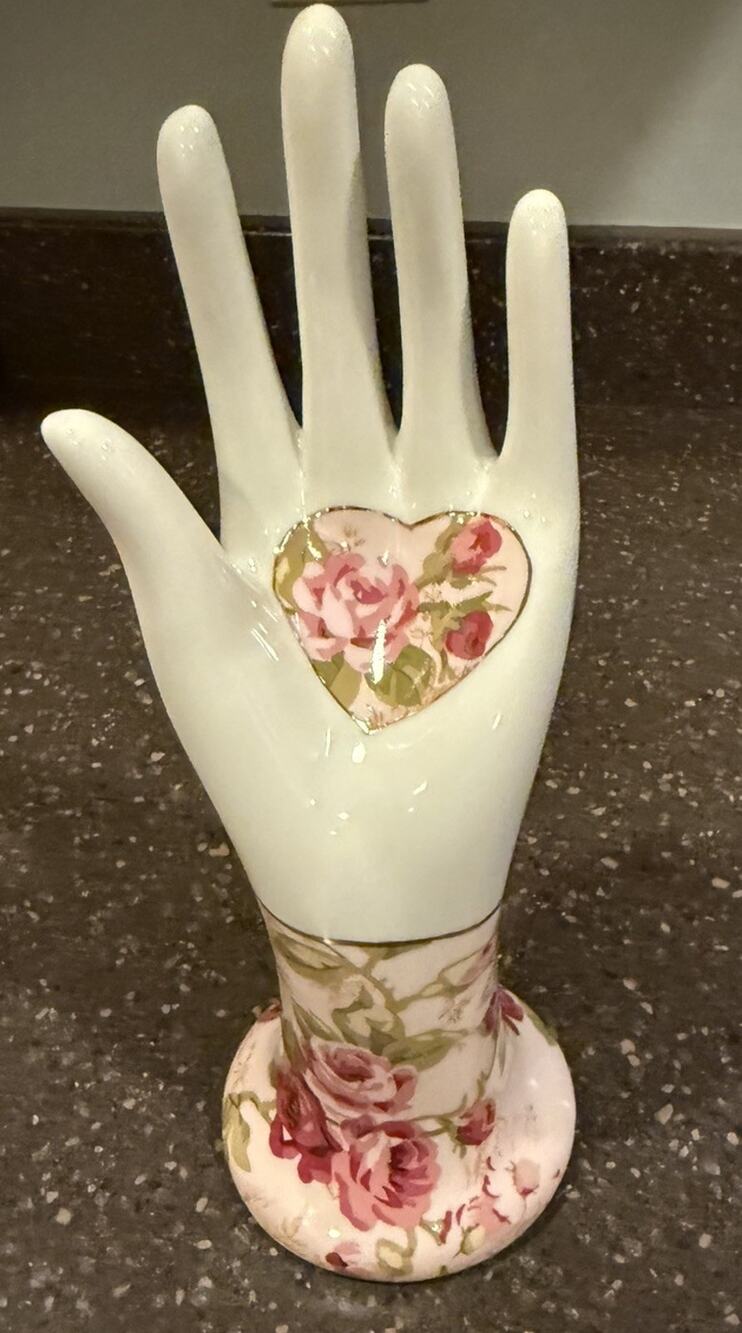 Formalities Porcelain Ring Holder Hand By Baum Bros Victorian Rose Gold Trim